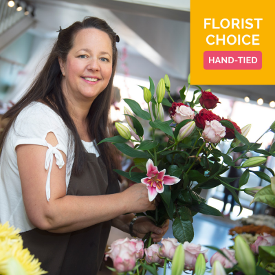 Florist Choice Hand-tied - An expert artisan florist will design a hand-tied filled with the finest quality seasonal flowers, perfectly wrapped and delivered in water.     