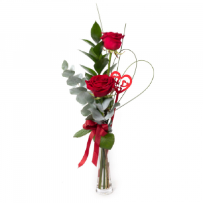 Two Become One
 - This delightful pairing of gorgeous roses with a contrast of foliage is a perfect gift for that special someone. Lovingly placed in a pretty vase made just for two.
